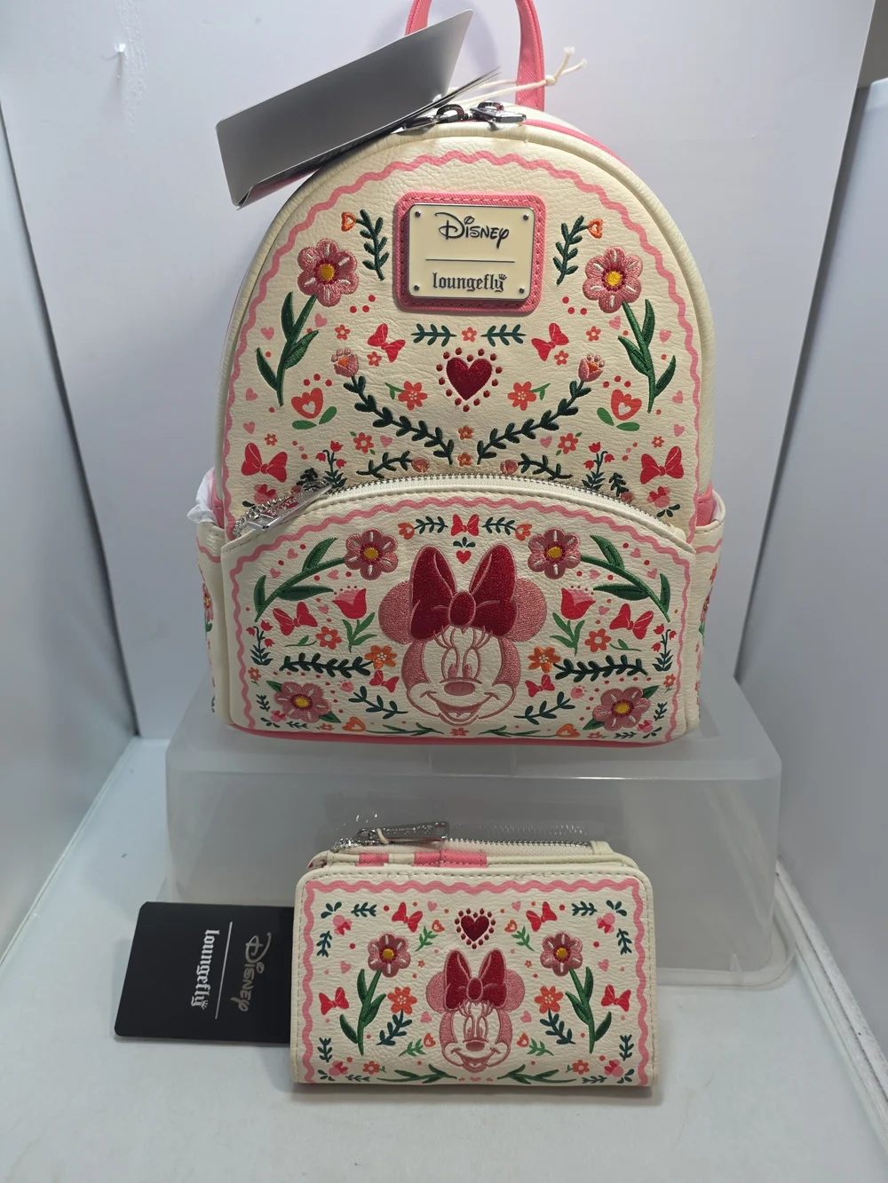 Loungefly Disney Minnie Mouse Floral Embroidered Mini Backpack & Wallet NWT